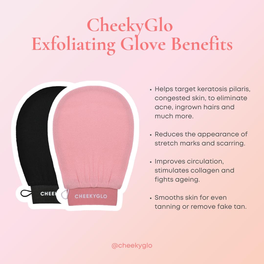 CheekyGlo Premium Exfoliating Body Glove (Pink) | 100% Vegan Viscose | Traditional Body Scrub | Kessa Korean Washcloth | Body Exfoliator For Self-Tan, Keratosis Pilaris & Dry Skin | The Original TikTok Viral Exfoliating Glove thumbnail 4