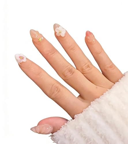 10 Short Almond Handmade Press On Nails | 3D Floral Gradient Color with Cute Starfish & Seashell,New styles for Spring & Summer | Skip Salon Trips, Easy to Apply & Remove, Reusable (Ocean A04, XS) thumbnail 2