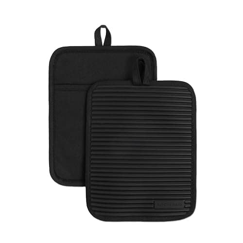 KITCHENAID Ribbed Soft Silicone Pot Holder 2-Pack Set, Matte Black, 7"x9" - Image 1