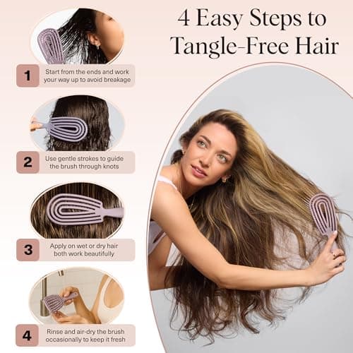 Kitsch Detangler Brush – Flexible Curly Hair Brush for Women, Men & Kids | Detangling Hairbrush with Bendable Frame and Ultra-Smooth Bristles for Wet or Dry Strands - Soft Violet thumbnail 7