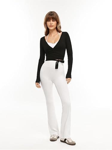 Danysu Ballet Wrap Tops Long Sleeve Cross Tie Crop Shirts Deep V-Neck Dance Clothes Fall Cardigans thumbnail 8