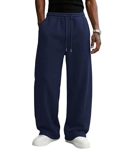 Wangdo Men's Baggy Sweatpants Wide Leg Lounge Cotton Casual Jogging Pants | High waist drawstring,2 Deep pockets,Open bottom,Workout athletic outfits,Loose joggers pants,fashion streetwear,Soft fabric thumbnail 6