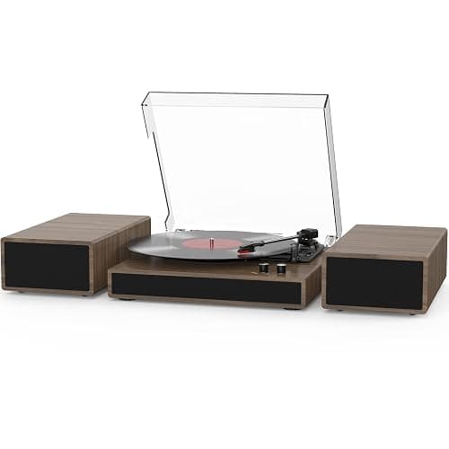 Vinyl Record Player with Dual Stereo Bookshelf Speakers Vintage Turntable with Bluetooth Wireless Playback Belt Drive 3-Speed Playback Record Player Support RCA Out Auto Stop - Image 1