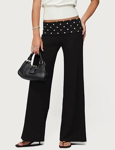 Argeousgor Women Yoga Fold Over Pants Flare Leggings Sweatpants Lounge Low Rise Stretch Straight Leg Trousers thumbnail 2