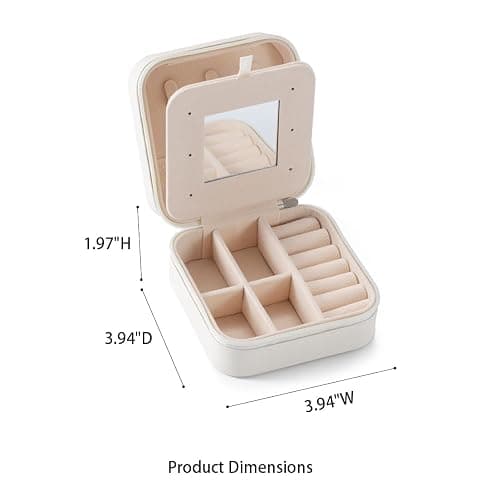 Small Travel Jewelry Case, To Go Portable Jewelry Box, Travel Jewelry Organizer,Portable Jewellery Storage Holder for Rings Earrings Necklace, Gifts for Girls Women with Mirror -White - Off-White thumbnail 3
