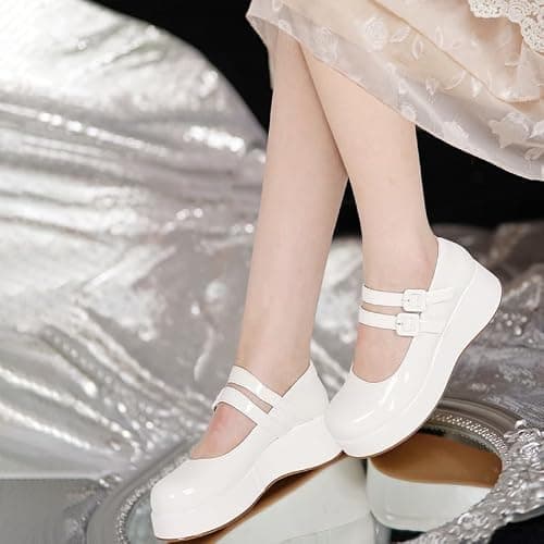 Accloris Platform Mary Jane Shoes Women Girls,Ankle Strap Round Toe Goth Chunky Uniform Dress Pumps Shoes Oxfords thumbnail 3
