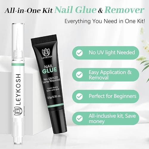 Nail Glue for Press Ons 10g & 5ml 2 in 1 Remover Pen Set, Quick Drying Semi Solid Glue on Nails No Lamp Needed Long Lasting 28+ Days, Gentle Removal Fake Acrylic Nail Tips Not for Gel Polish Base Coat thumbnail 2