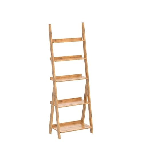 Maydear Bamboo Ladder Shelf Bookcase, 5-Tier Leaning Bookshelf Free Standing Organizer Storage Shelves for Living Room, Bedroom, Kitchen, Home Office, Balcony, Natural Wood thumbnail 4