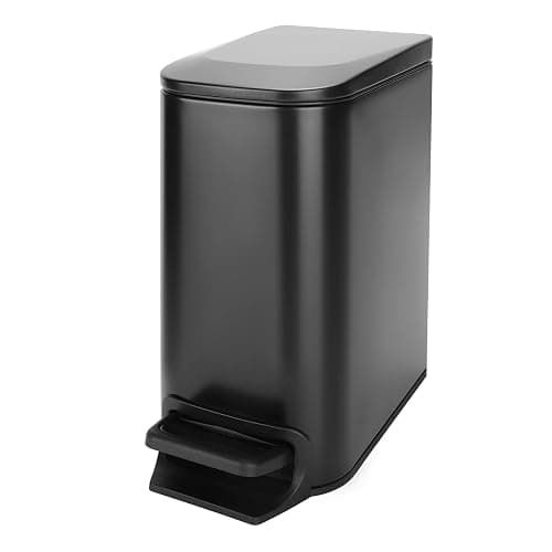 Cesun Small Bathroom Trash Can with Lid, 1.6 Gal, Soft Close, Matte Black | Step pedal soft close, Slim 5.9in fits narrow spaces, Stainless steel, Anti-fingerprint, Removable inner bucket, Odor seal - Image 1