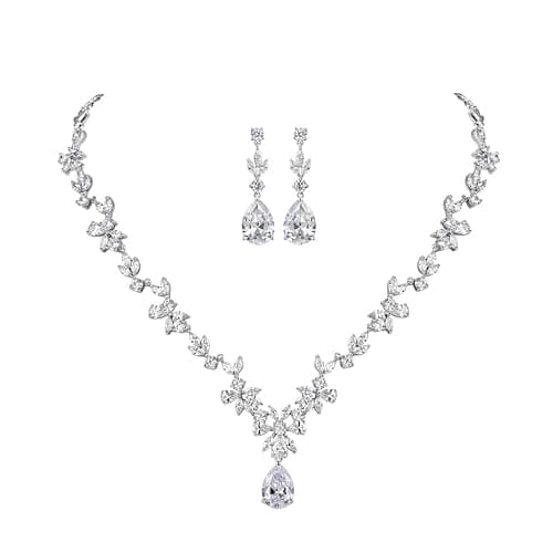 SNORSO Bijoux Parure Collier et Boucles d'oreilles Fleur Feuille Pendentif Goutte d'eau Parures de Mariage Soirée - Image 1