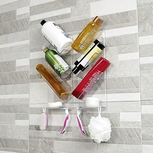 ShowerGem Easy Clean Shower Caddy, 2 Pack Durable Rustproof Bath Organizer, No Suction Cups, No Screws, Wall Mounted Adjustable Shower Rack, Acrylic Shelves As Seen On Instagram thumbnail 6
