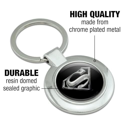 Superman Steel Logo Keychain Classy Round Chrome Plated Metal thumbnail 5