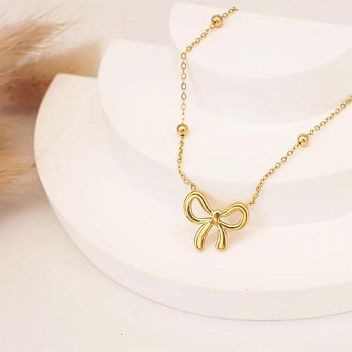 LUNADORN Bow Necklace Gold Necklace for Women 18K Dainty Gold Necklace Cute Small Tiny Bow Pendant Choker Chain Necklace Trendy Necklaces for Women Teen Gold Jewelry Gift thumbnail 5
