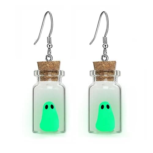 Ghost Earrings, Ghost In A Bottle Earring, The Adopt A Ghost Earring, Halloween Tiny Glow-In-The-Dark Spooky Charm Pendant Earrings Party Jewelry Gifts for Women - Image 1