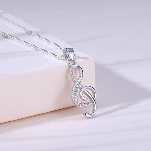 DXZNBEST Music Note Pendant Necklace 925 Sterling Sliver Cubic Zirconia for Women Mother’s Day Valentine's Day Christmas Jewelry Gift Chain 18 Inches thumbnail 3