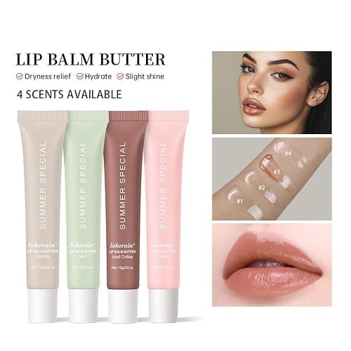 4Pcs Summer Tinted Lip Butter Balm - Ultra-Hydrating, Nourishing Lip Care with Natural Ingredients, Soothes & Softens Dry Lips, Birthday Cake with Slight Shine (Vanilla+Mint+Coffee+Cake, 4Pcs) thumbnail 6
