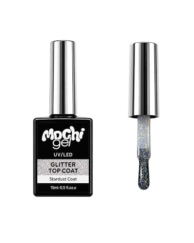 Mochi Gel Glitter Top Coat, Stardust Coat, 15ml - 0.5 Fl oz, UV/LED | Holographic Glitter, UV/LED Curable, Gel Nail Finish, 0.5 fl oz, Sparkling Effect - Image 1