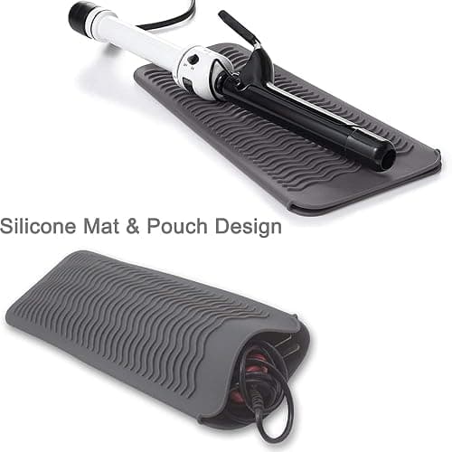 Heat Resistant Mat for Hair Tools, Silicone Heat Mat & Holder for Curling Iron, Professional Curling Iron Mat for Countertop, Portable Travel Flat Iron Heat Mat Pad Pouch Case Cover - Gray thumbnail 2