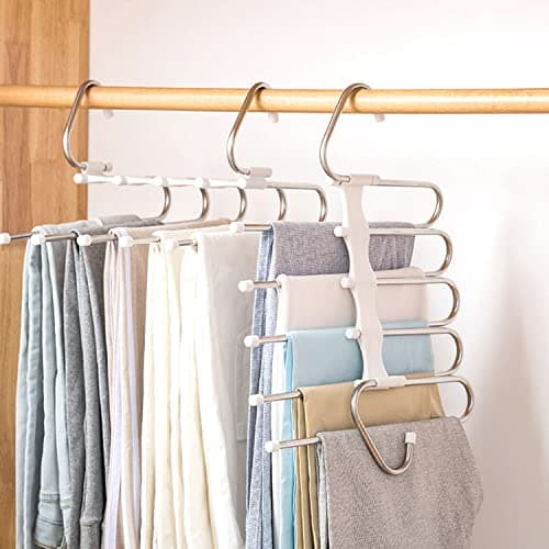 Upgrade Azeroth Pants Hangers 4 Pack Space Saving S-Type Stainless Steel Clothes Pants Hangers,Anti-Slip Design,Clothes Closet Storage Organizer for Pants Jeans Trousers Skirts Scarf - Image 1
