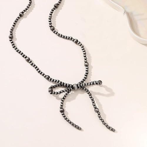 TianRan Navajo Pearl Necklace Western Jewelry for Women Cowgirl Navajo Pearls Bow Necklace Earrings Set thumbnail 2