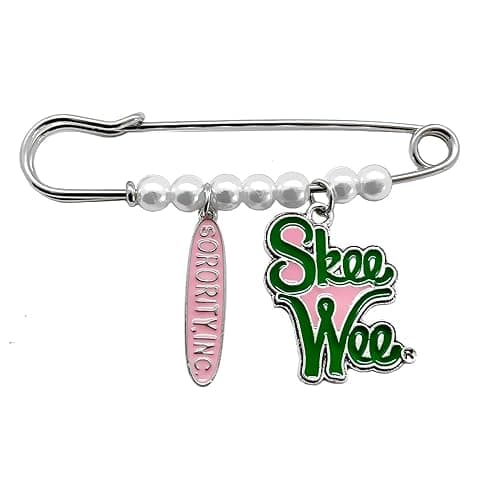Elegant ALPHA Sorority Pink Green Skeewee Letter Metal Pendant Pearl Brooch Pin Women's meeting party jewelry DIY accessories - Image 1