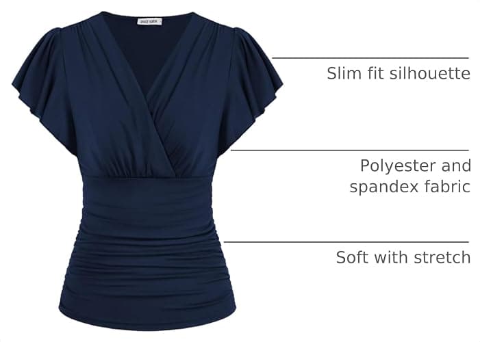 GRACE KARIN Womens Tops Dressy Casual Ruffle Sleeve Wrap Blouses | V Neck, Ruched Waist, Trendy Work Shirts, 2026 Summer Business Clothes thumbnail 4