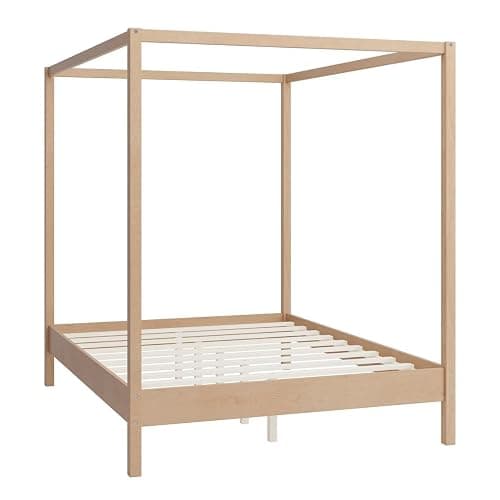 JIJIWANG Solid Wood Queen Size Canopy Bed Frame Four Poster Platform Bed with Slats Support,Wood Canopy Bed Queen 4 Poster Ded Frame No Box Spring Needed,Natural thumbnail 5