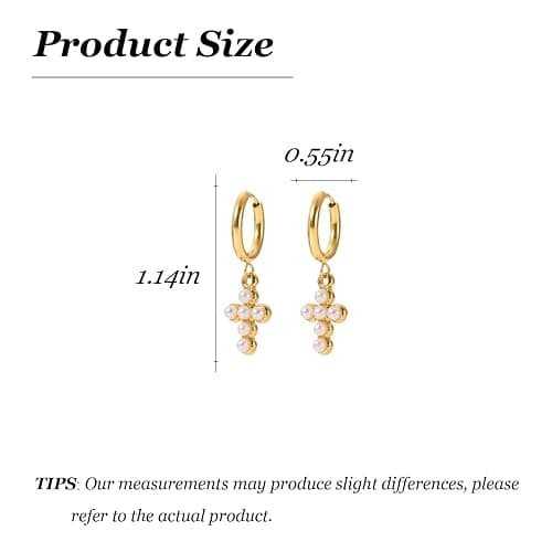 Pearl Cross Earrings for Women Dainty Gold Huggie Hoop Cross Drop Earrings Gold Statement Jewelry Accessories for Party Holiday Outfits Birthday Gifts Trendy Jewelry Gifts thumbnail 6