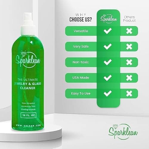 SPARKLEAN Jewelry & Glass Cleaner Spray (2 Oz) - Biodegradable, Ammonia-Free Solution for Gold, Silver & Diamond Rings - Safe for All Metals & Gemstones - Eco-Friendly - Travel Size thumbnail 6