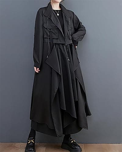 ellazhu Women's Coats Trench Winter Black Jacket Size Plus Length Jackets Lapel Flowy Hem Long Sleeve GZ611 thumbnail 4