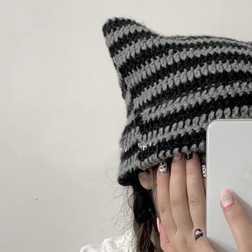 Crochet Hats for Women Cat Beanie Vintage Beanies Women Fox Hat Grunge Accessories Slouchy Beanies for Women thumbnail 7