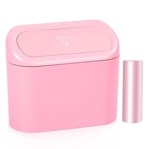 NBTEPEM Pink Car Trash Can with Lid, Mini Auto Garbage Can with 30 Trash Bags, Leakproof Automotive Garbage Container Bin, Multipurpose Organizers and Storage for Car, Home, Office (Pink) - Image 1