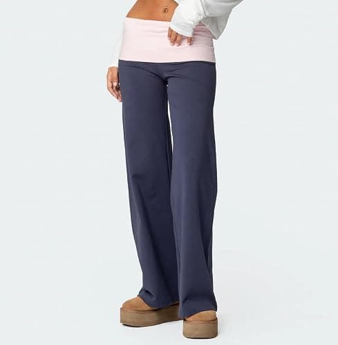 Pivanzore Fold Over Yoga Pants for Women Low Rise Wide Leg Leggings Sweatpants Y2k Cozy Stretchy Foldover Lounge Pants thumbnail 4