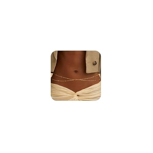 CHESKY Waist Chain for Women, Dainty 14K Gold Plated Belly Chain for The Waist Waterproof Sexy Bikini Satellite Beads Sparkle Chain Simple Body Chain Padme Rave Cleopatra Accessories Costume - Image 1