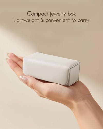 Vlando Small Jewelry Box, Mini Jewelry case for Rings Necklace Earrings, Portable Jewelry Storage Organizer with Magnetic Switch,Birthday,Christmas Gift for her - Cream White thumbnail 7
