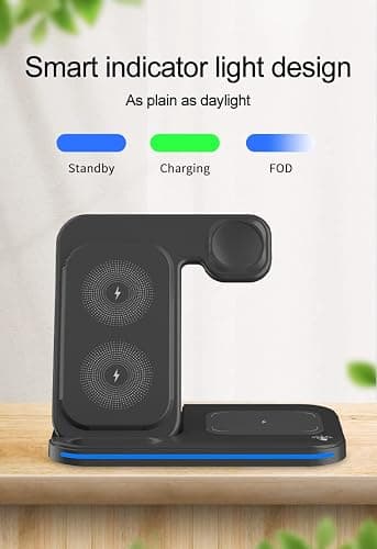 3 in 1 Wireless Charger Stand Foldable Fast Charging Station for Phone Watch and Earbuds 15W Wireless Charging Dock with Touch Control Type C Input Portable Travel Charging Stand thumbnail 5