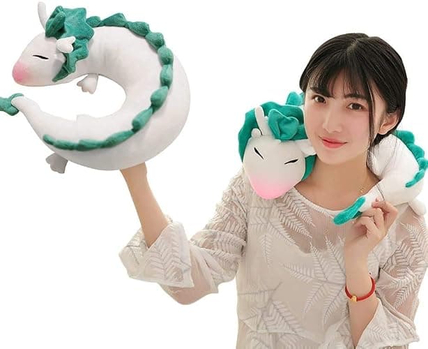 AIHANCH Dragon Neck Pillow Anime Cute Haku Dragon Pillow Anime Plush Doll Toy Kids Travel Pillows with Sleeping Eye Mask for Chrismas Birthday Gift - Light Green With Eye Mask thumbnail 2