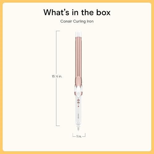 Conair Extra Long Curling Iron, Double Ceramic, 1", White/Rose Gold | Extra-long 7.5" hair curler and hair waver for every hair type with 30 heat settings, built-in heat protection, and auto-off thumbnail 7