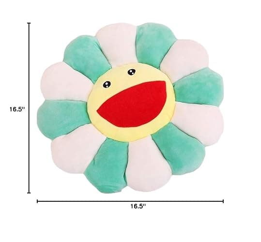 TEFU Flower Plush Pillow, Sunflower Pillow Soft & Comfortable Sunflower Smiley Cushion Colorful Sun Flower Plush Toy Home Bedroom Shop Restaurant Decor (Green,16.5in/42cm), 1 Count (Pack of 1) thumbnail 3