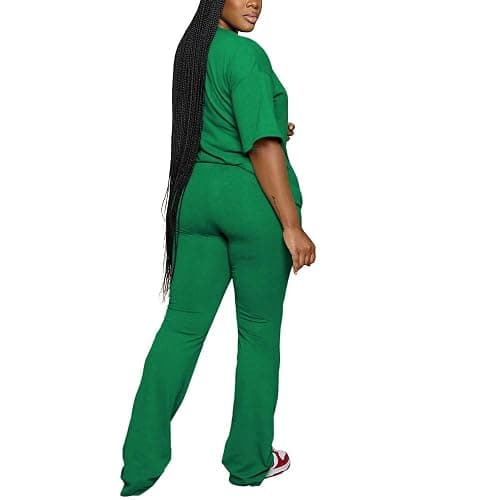 PINSV Women 2 Piece Outfits Short Sleeve Top and Flare Pants Lounge Sets Tracksuit thumbnail 2