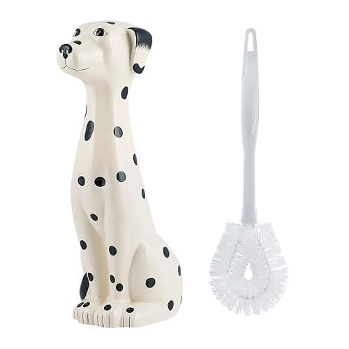 Allure Home Creation Dalmatian Dog White & Black 2-Piece Ceramic Toilet Brush Holder w/White Plastic Handled Scrub Brush, 9.4” x 5.3” x 16.7” thumbnail 5