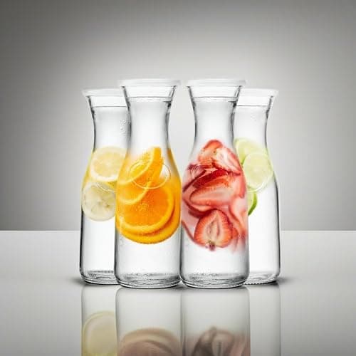 Kook Glass Carafe, Mimosa Bar Supplies, Carafe Pitchers with Lid, Glass Water Pitcher, Drink Dispensers for Parties, Tea, Wine, and Juice, Plastic Lids, Dishwasher Safe, 35 oz (set of 4) thumbnail 6