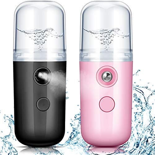 Honoson 2 Pack Nano Facial Mister Spray Bottle Handheld Humidifier Portable Face Mister for Eyelash Extensions USB Rechargeable 1 oz Mini Skin Care Machine for Daily Makeup(Black and Pink) - Image 1