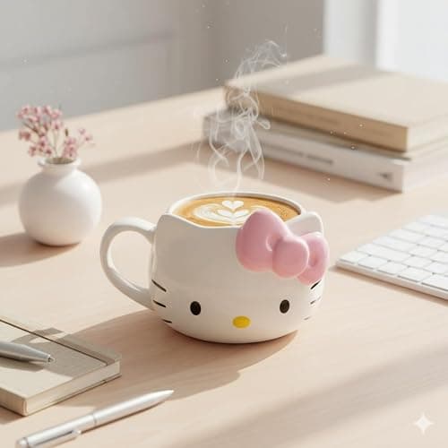 Silver Buffalo Sanrio Hello Kitty Pink Bow Ceramic 3D Sculpted Mug, 20 Ounces thumbnail 2