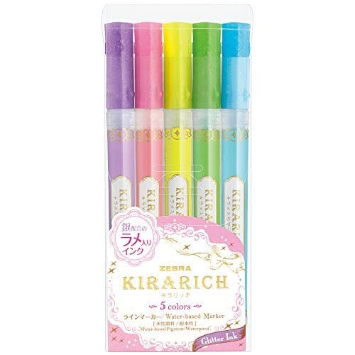 Zebra Glitter Highlighter Kirarich Pack of 5 (WKS18-5C) 3 Set - Image 1