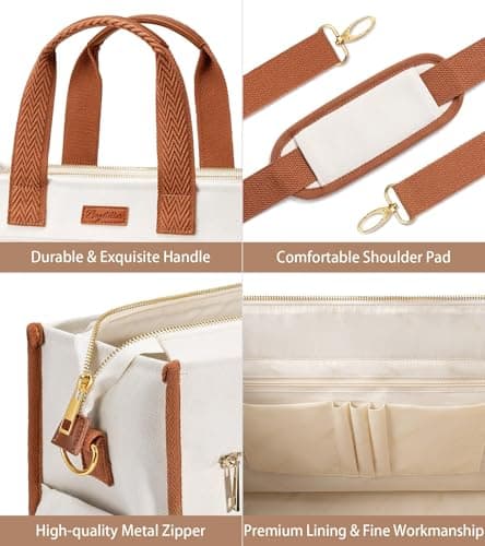Canvas Tote Bag for Women, 15-Pocket Large Crossbody Purse Shoulder Satchel Handbag Bible Laptop Bag Zipper Bookbag for Teacher Nurse Work Travel College Everyday thumbnail 6