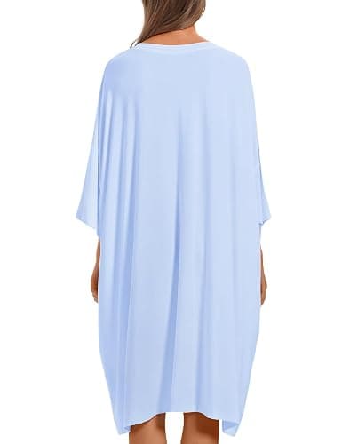 KFUBUO Plus Size Nightgowns for Women Oversized Sleep Tshirts Dress Short Sleeves Sleepwear With Pocket Fit S-5XL thumbnail 2
