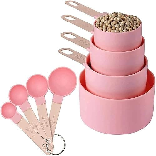 Plastic Measuring Cups Set - 8-Piece Nesting Kitchen Tools | Baking Supplies with Handles for Precise Liquid & Dry Ingredients | Essential for Home Baking, Cooking & Food Prep (Pink) thumbnail 6