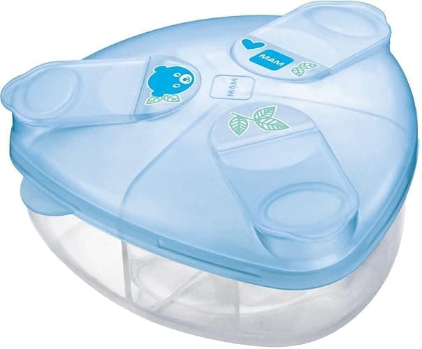 MAM Formula Dispenser | Stores 40g Per Serving and Holds 3 Servings | Spill-Free Snap Cover for Easy Opening | Baby Accessories | Blue (Various Designs) - Image 1