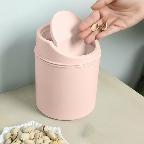 Bin Bedroom Waste Paper Paper Rubbish Trash Can Square Small Swing Top Desktop Kitchen Bathroom Garbage Dustbin Basket Bins With Lid Plastic Waste Bin Bins Bedroom Round Matte Minimalist (Pink) thumbnail 2